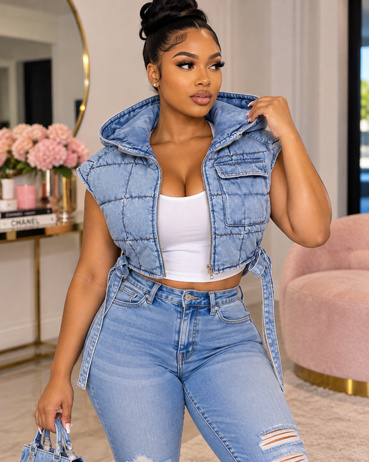Baddie Quilted Denim Crop Jacket - Baddie Kouture Boutique 