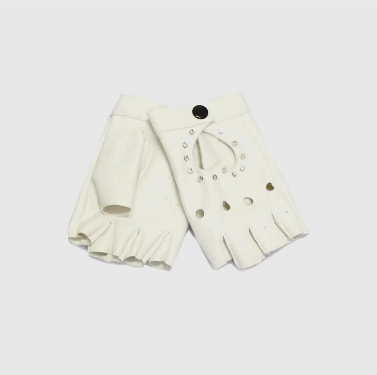 White Fingerless Baddie Leather Gloves with Studs - Baddie Kouture Boutique 