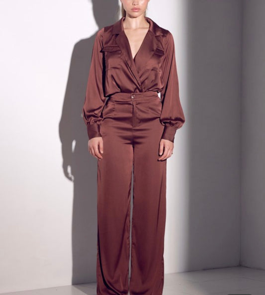 Chocolate Baddie Satin Set - Baddie Kouture Boutique 