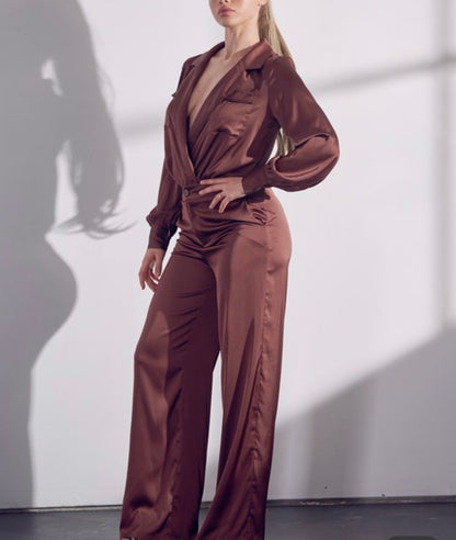 Chocolate Baddie Satin Set - Baddie Kouture Boutique 