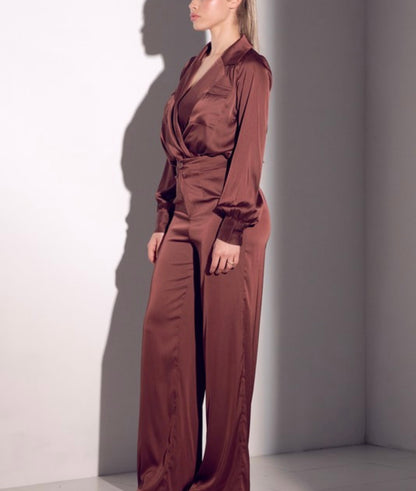 Chocolate Baddie Satin Set - Baddie Kouture Boutique 