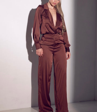 Chocolate Baddie Satin Set - Baddie Kouture Boutique 
