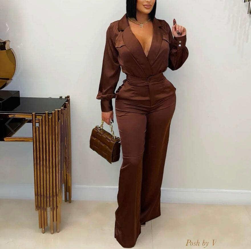 Chocolate Baddie Satin Set - Baddie Kouture Boutique 