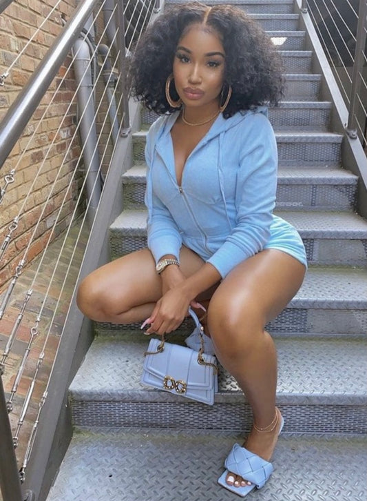 Heavenly Blue Baddie Romper - Baddie Kouture Boutique 