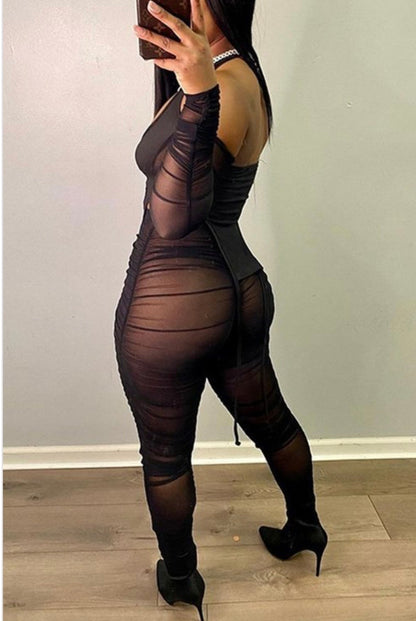 See Through Bad Ruched Mesh Two-Piece Set - Baddie Kouture Boutique 