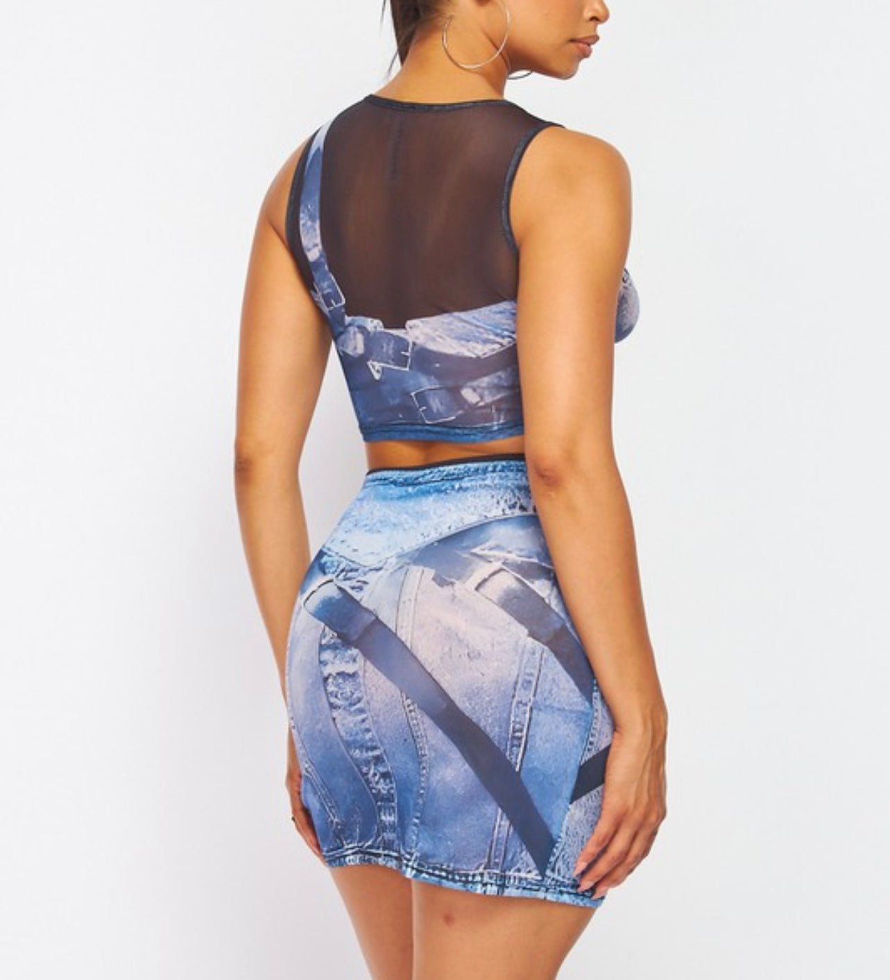 Denim Mesh Baddie Skirt Set - Baddie Kouture Boutique 