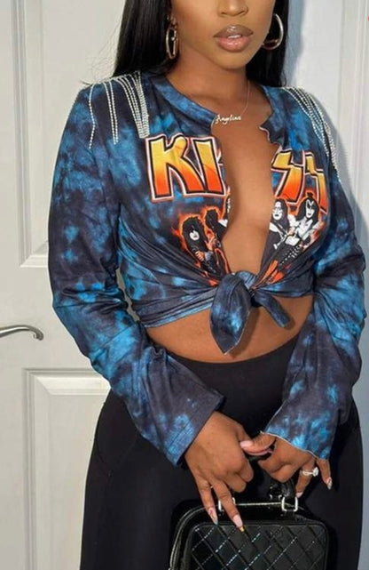 Kiss Graphic Rhinestone Baddie Shirt - Baddie Kouture Boutique 
