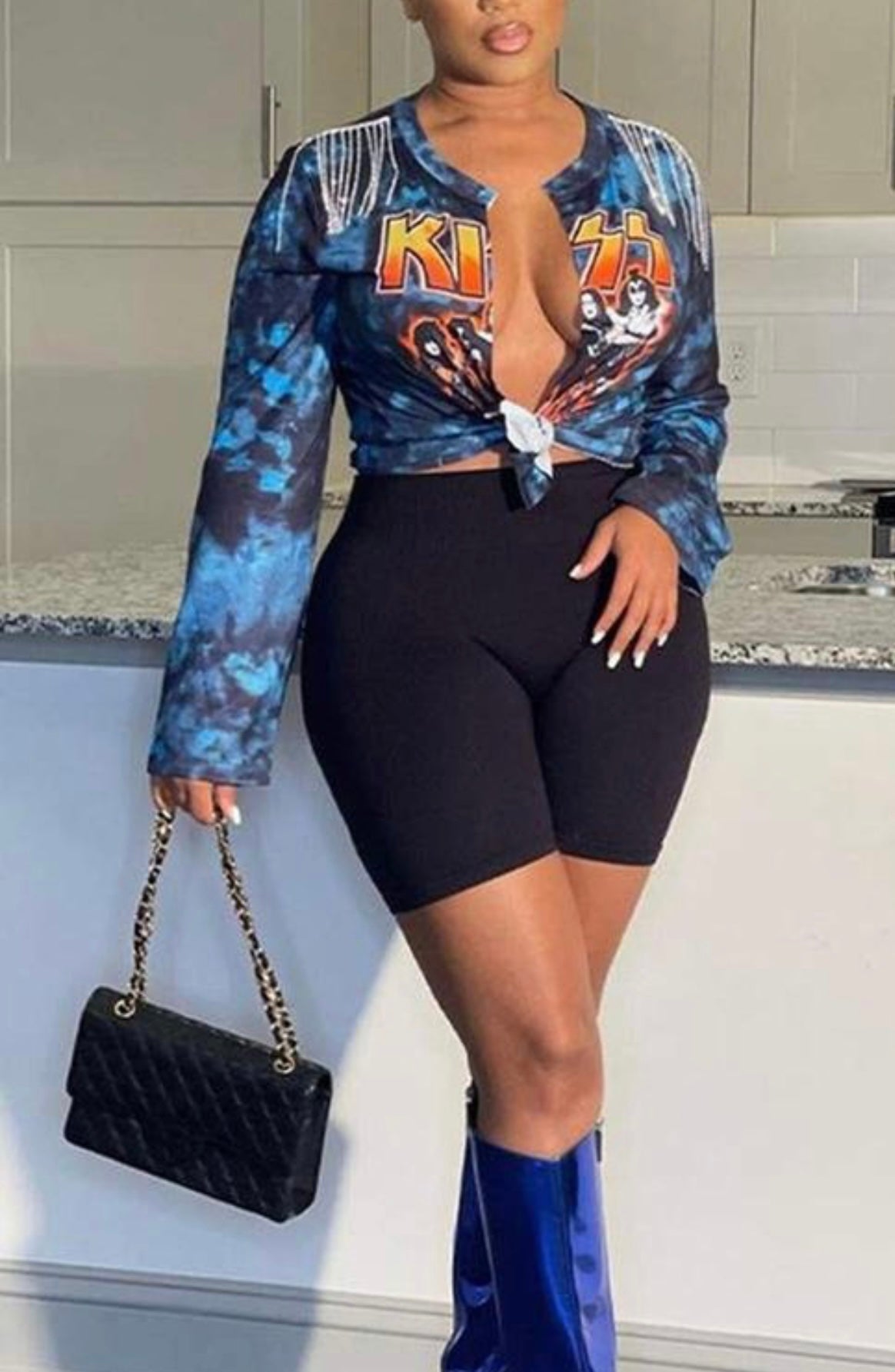 Kiss Graphic Rhinestone Baddie Shirt - Baddie Kouture Boutique 