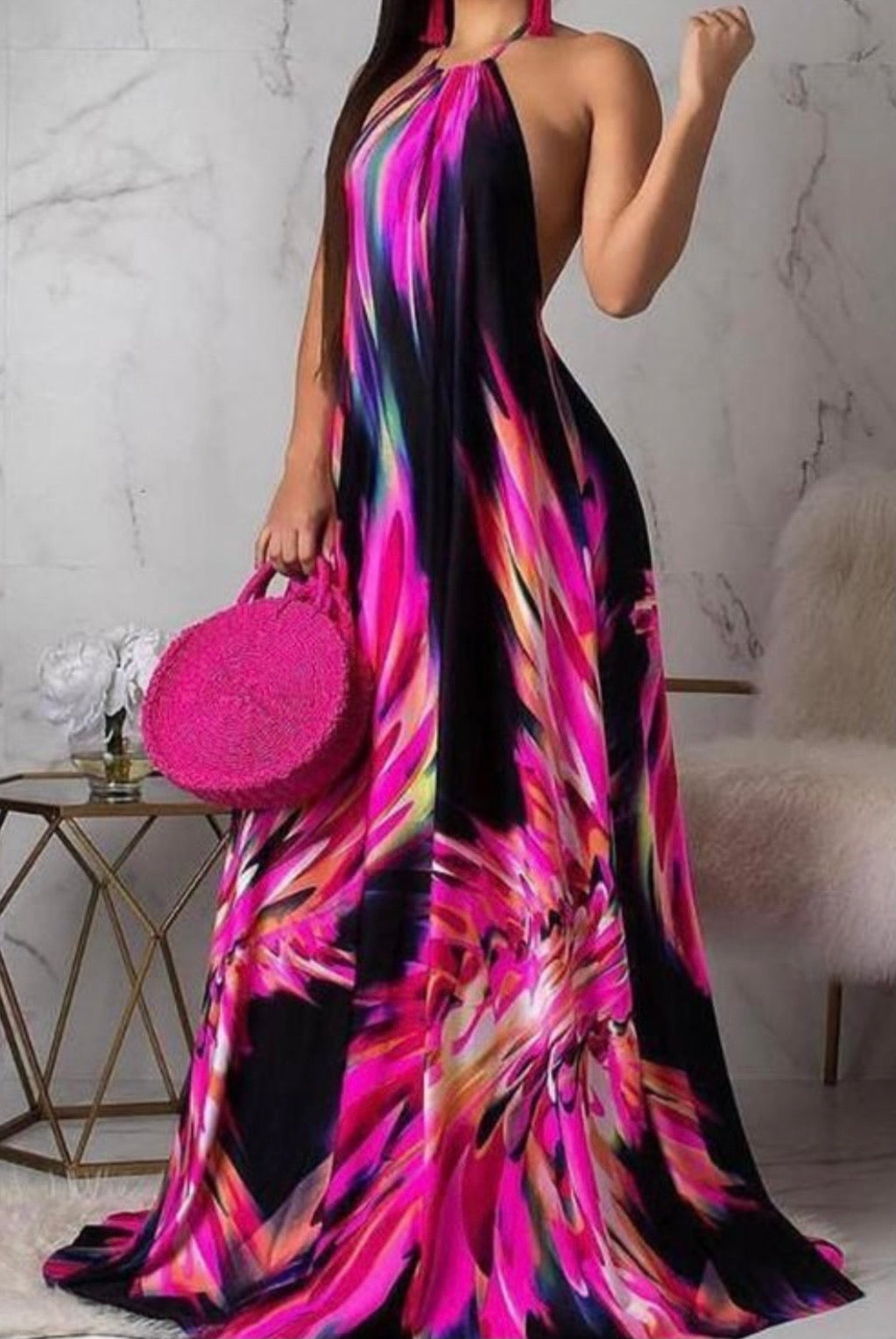 Angelic Baddie Ruched Backless Floral Dress - Baddie Kouture Boutique 