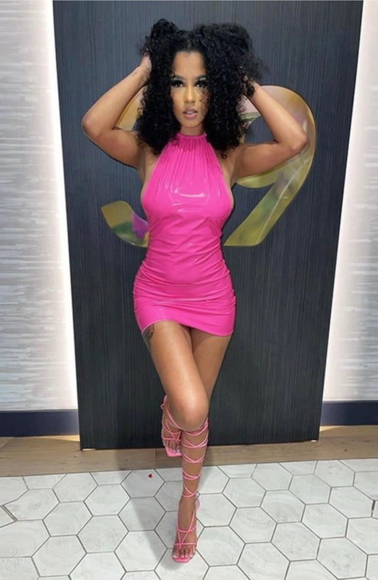 Nicki Pink PU Dress - Baddie Kouture Boutique 