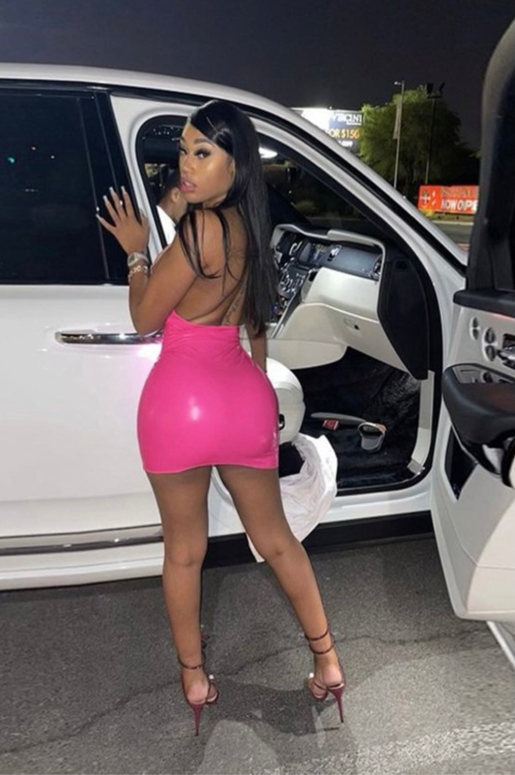 Nicki Pink PU Dress - Baddie Kouture Boutique 
