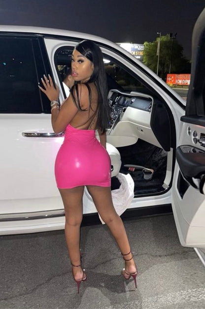 Nicki Pink PU Dress - Baddie Kouture Boutique 