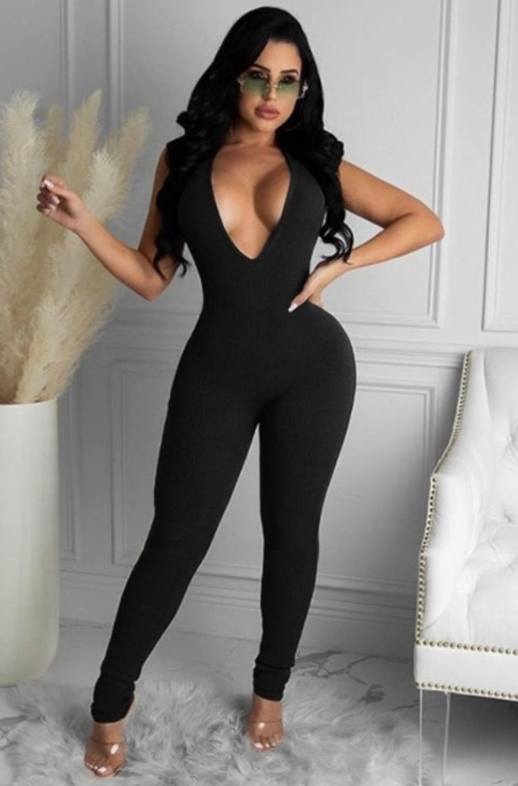 Give Me Body V Neck Jumpsuit - Baddie Kouture Boutique 