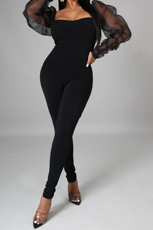 Bossy Puff Sleeve off Shoulder Jumpsuit - Baddie Kouture Boutique 
