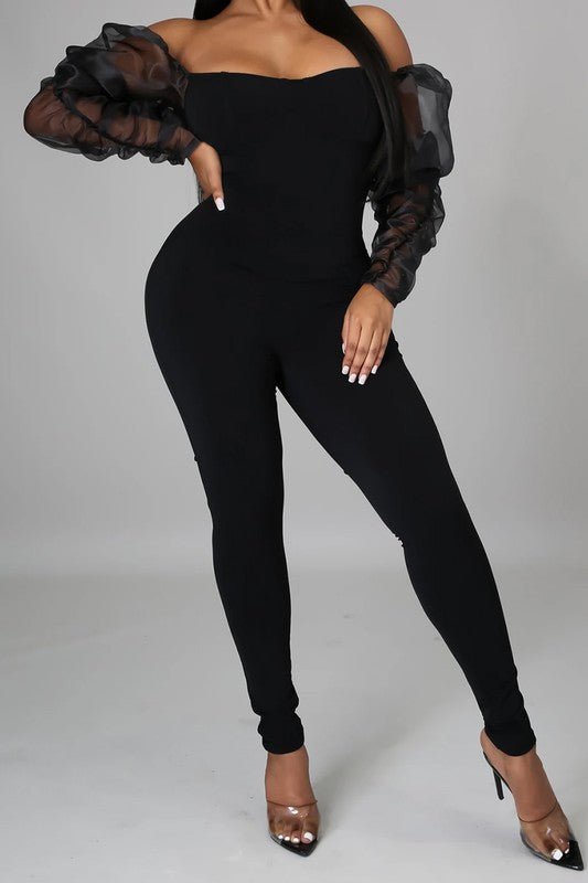 Bossy Puff Sleeve off Shoulder Jumpsuit - Baddie Kouture Boutique 