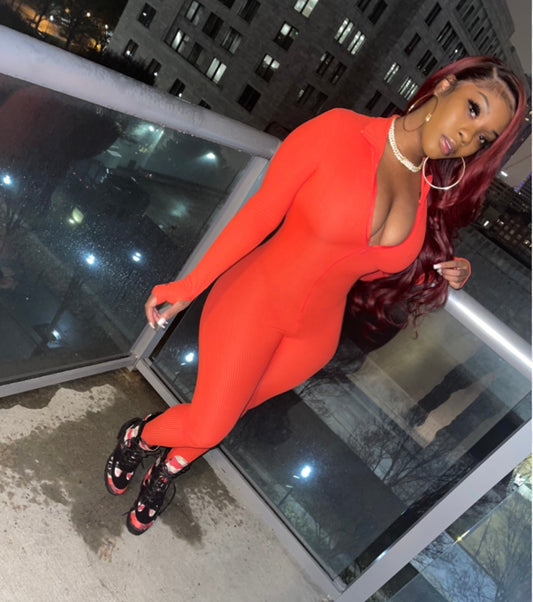 Ferrari Red Lucky Label Jumpsuit - Baddie Kouture Boutique 