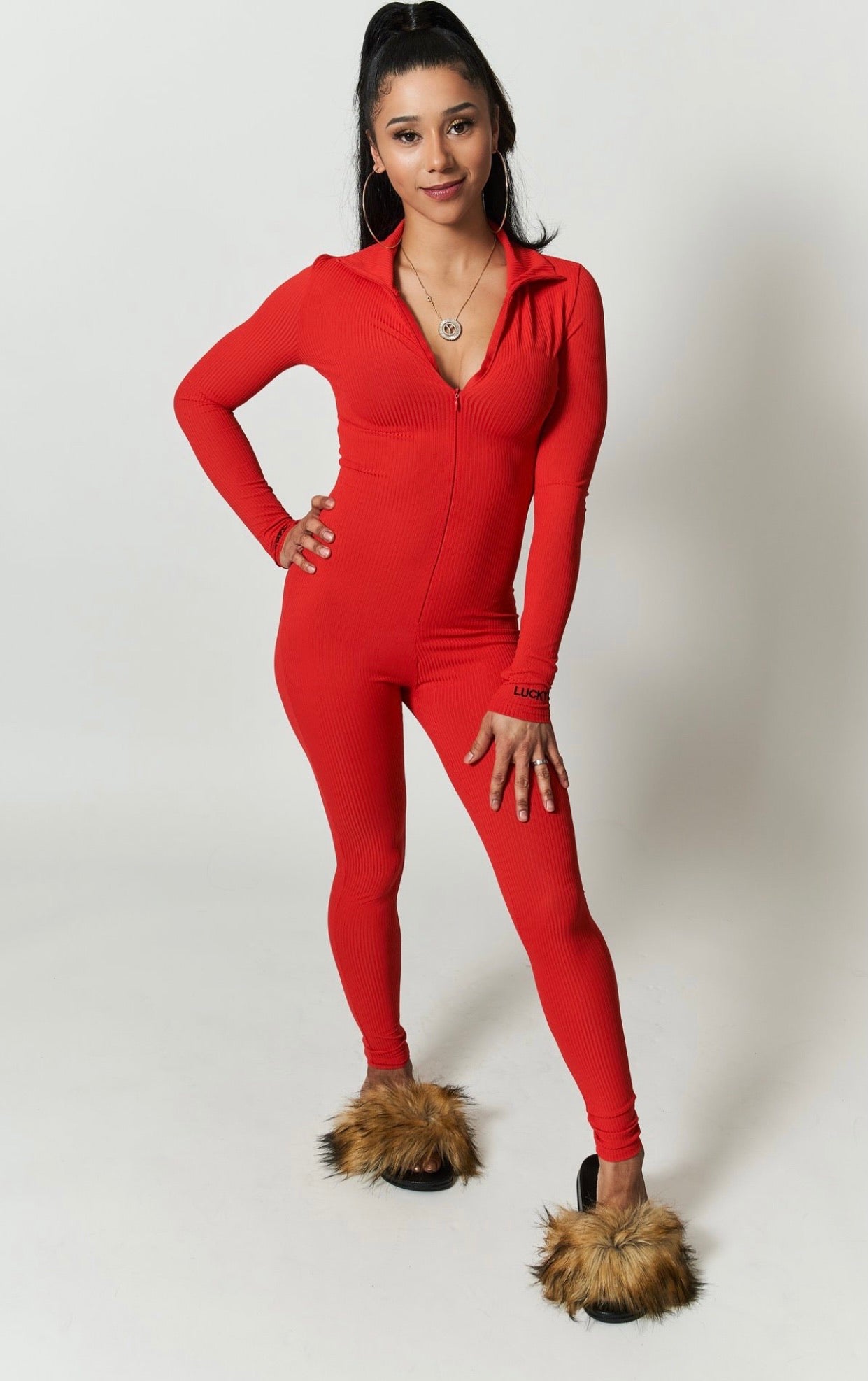Ferrari Red Lucky Label Jumpsuit - Baddie Kouture Boutique 