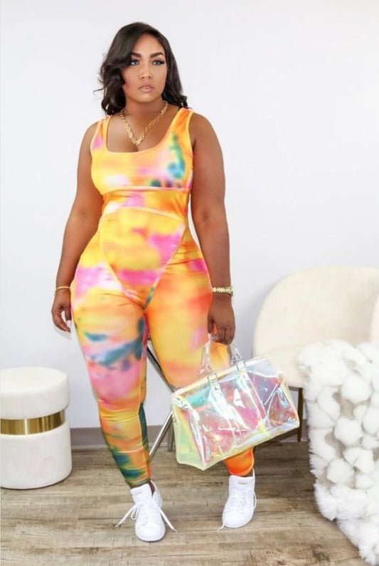 Sorbet Baddie Plus Tie-Dye Jumpsuit - Baddie Kouture Boutique 