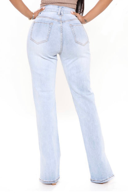 Baddie Distressed Light Wash Jeans - Baddie Kouture Boutique 