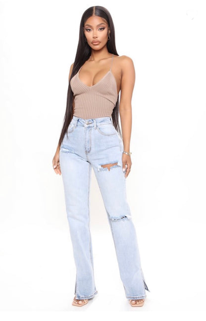 Baddie Distressed Light Wash Jeans - Baddie Kouture Boutique 