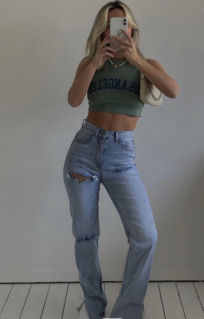 Baddie Distressed Light Wash Jeans - Baddie Kouture Boutique 