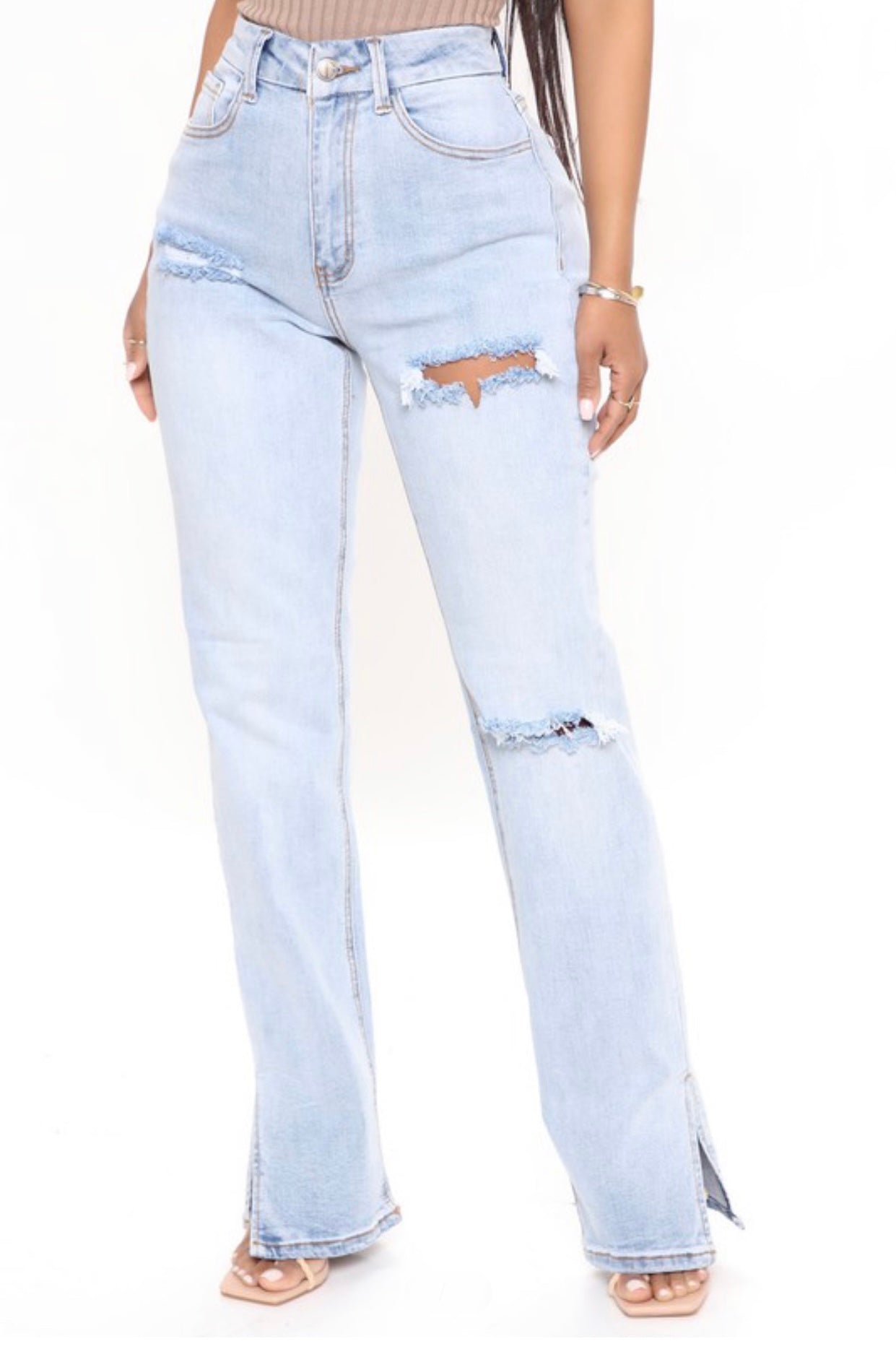 Baddie Distressed Light Wash Jeans - Baddie Kouture Boutique 