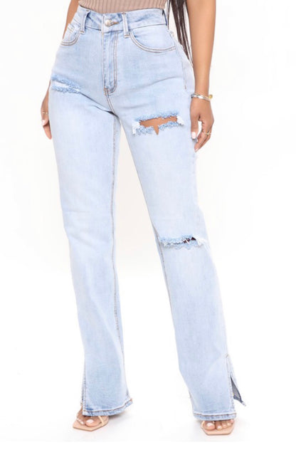 Baddie Distressed Light Wash Jeans - Baddie Kouture Boutique 