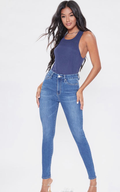 Medium Washed High Waist Curvy Baddie Jeans - Baddie Kouture Boutique 
