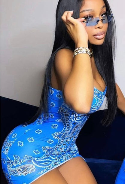 Rep Your Set Baddie Bandana Spaghetti Strap Mini Dress - Baddie Kouture Boutique 