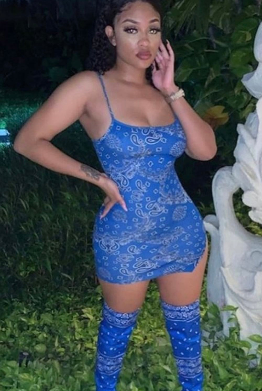 Rep Your Set Baddie Bandana Spaghetti Strap Mini Dress - Baddie Kouture Boutique 