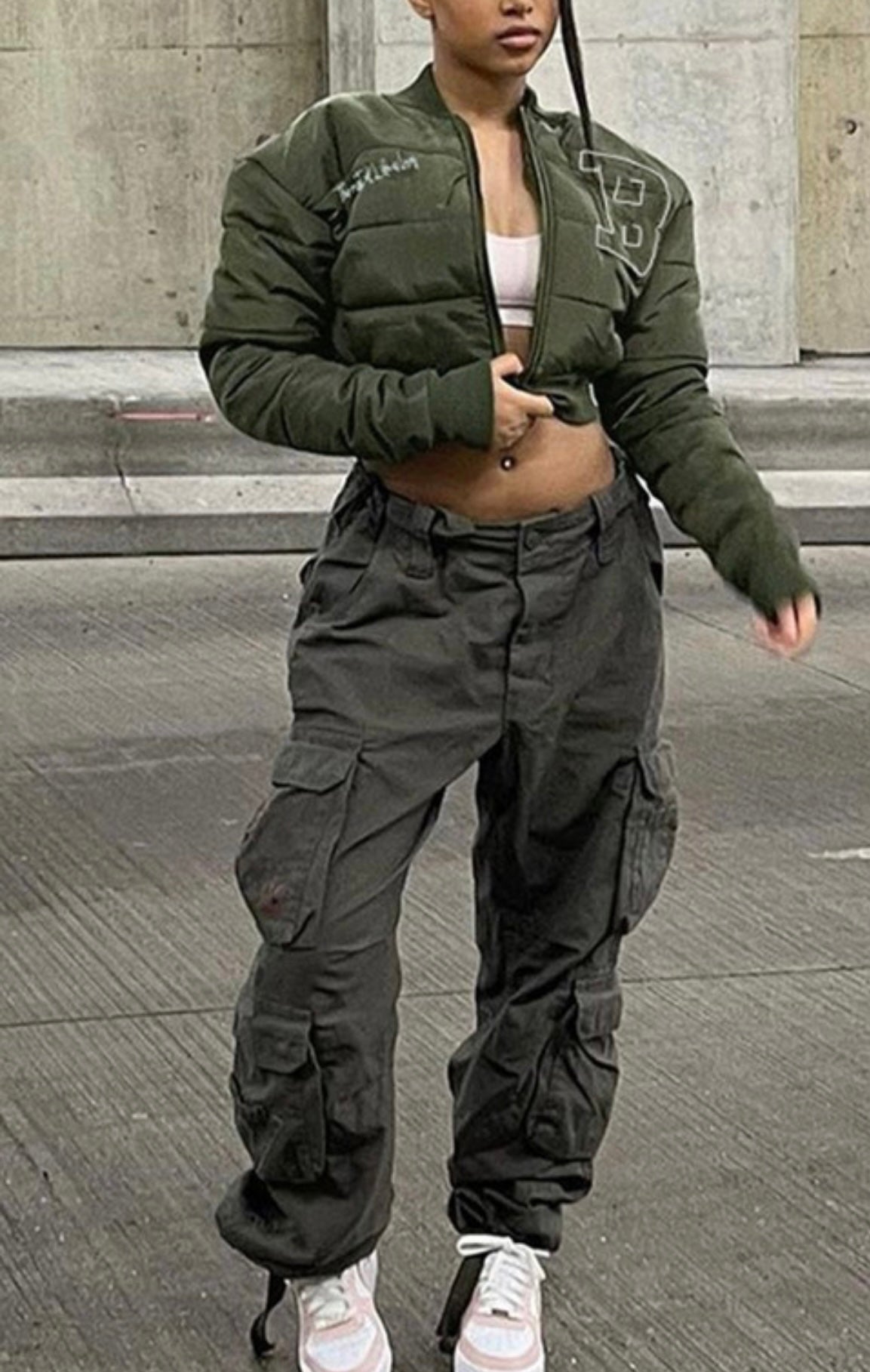 Olive Baddie B Crop Jacket - Baddie Kouture Boutique 
