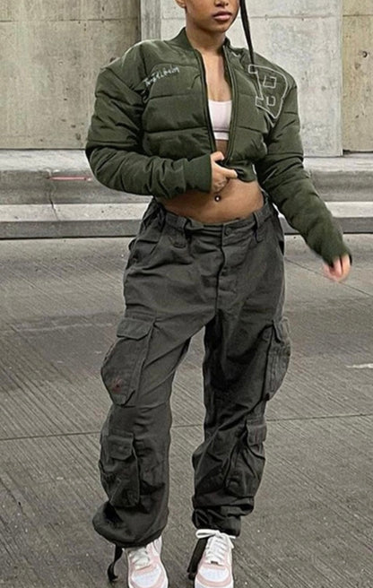 Olive Baddie B Crop Jacket - Baddie Kouture Boutique 