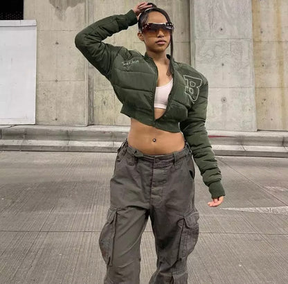 Olive Baddie B Crop Jacket - Baddie Kouture Boutique 