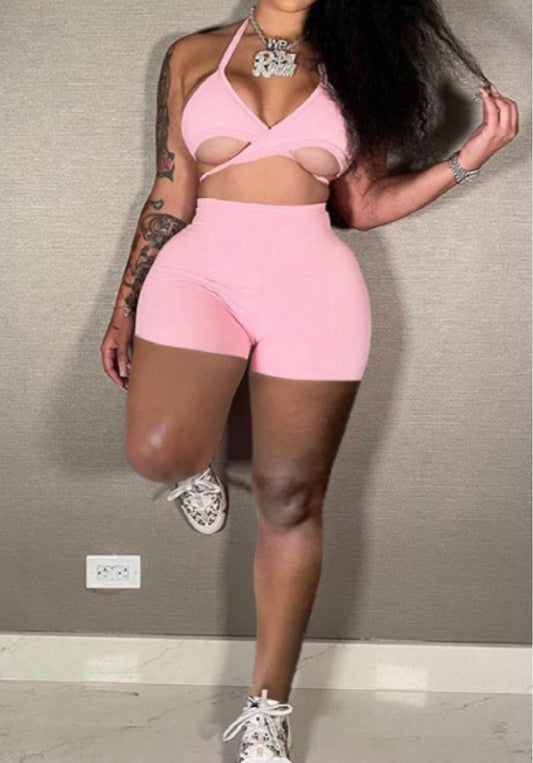 One Pink Baddie 3PC Criss Cross Set - Baddie Kouture Boutique 