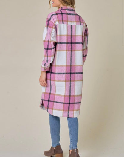 Pretty in Pink Baddie Flannel Shacket - Baddie Kouture Boutique 