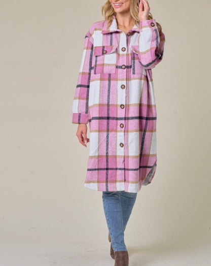 Pretty in Pink Baddie Flannel Shacket - Baddie Kouture Boutique 