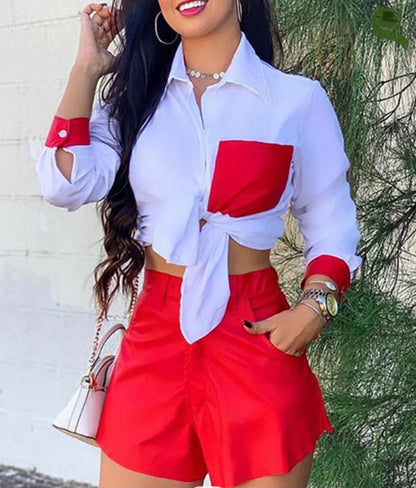 Color Block Baddie Tie Front Top Shorts Set - Baddie Kouture Boutique 