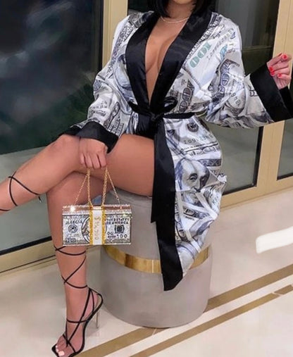 Money Moves Satin Night Robe - Baddie Kouture Boutique 
