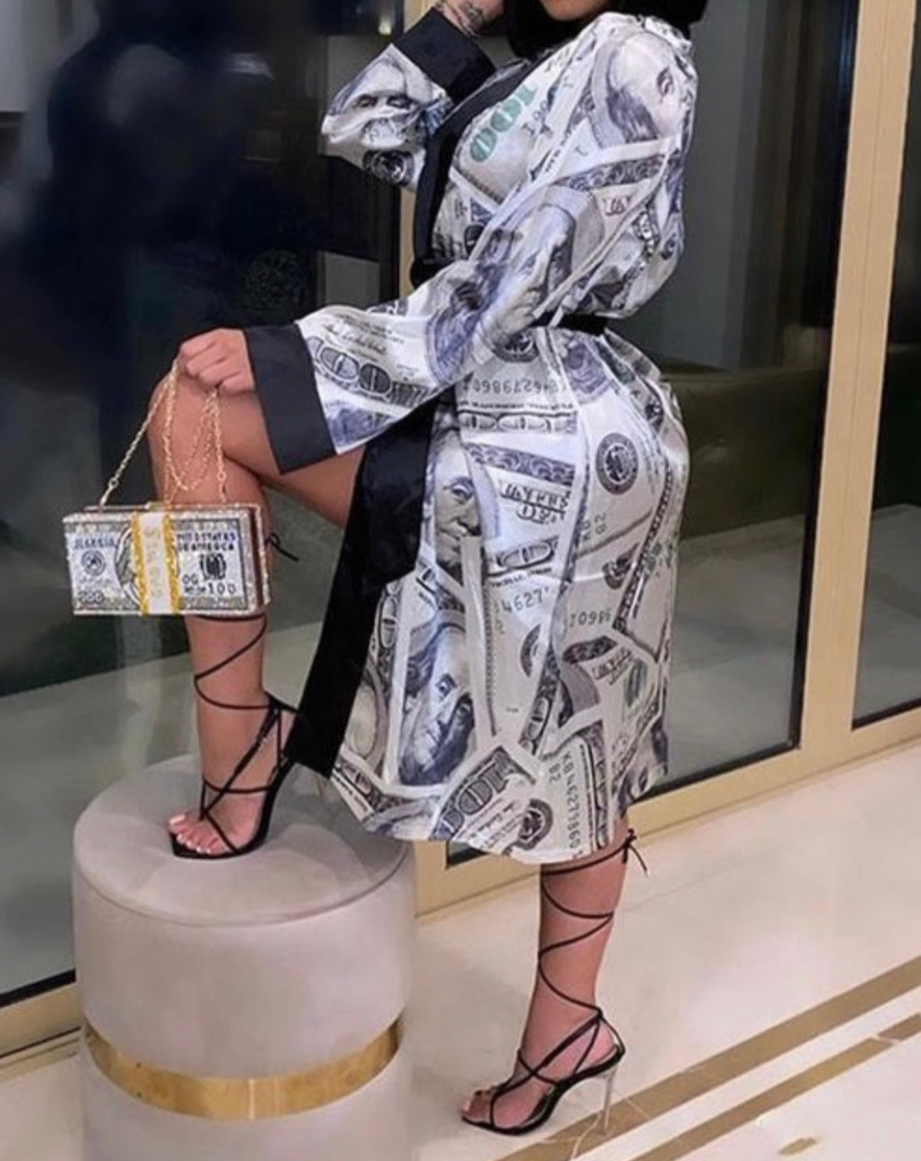 Money Moves Satin Night Robe - Baddie Kouture Boutique 