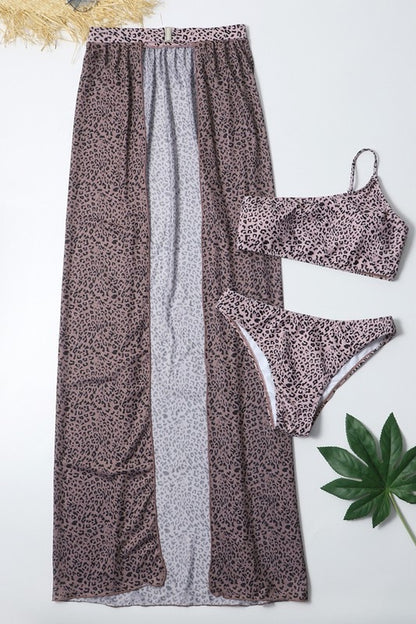 Bad Cheetah One Shoulder Bikini with Cover Skirt - Baddie Kouture Boutique 