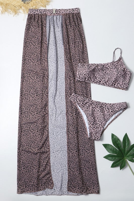 Bad Cheetah One Shoulder Bikini with Cover Skirt - Baddie Kouture Boutique 