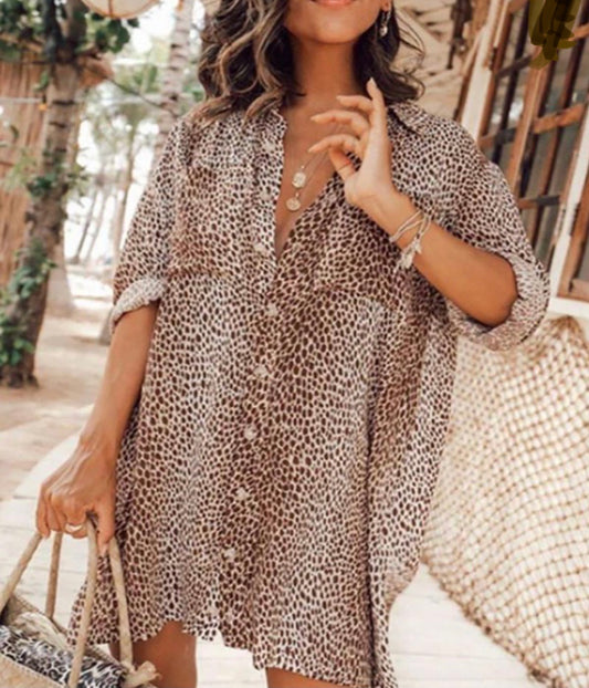 Cheetah Bad Button Front Shirt Dress