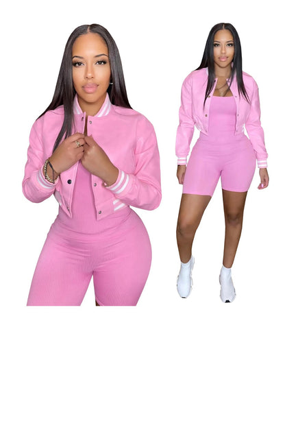 Baddie PInk PU Bomber Jacket