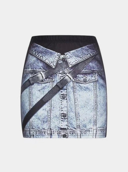 Denim Mesh Baddie Skirt Set