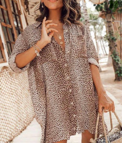 Cheetah Bad Button Front Shirt Dress