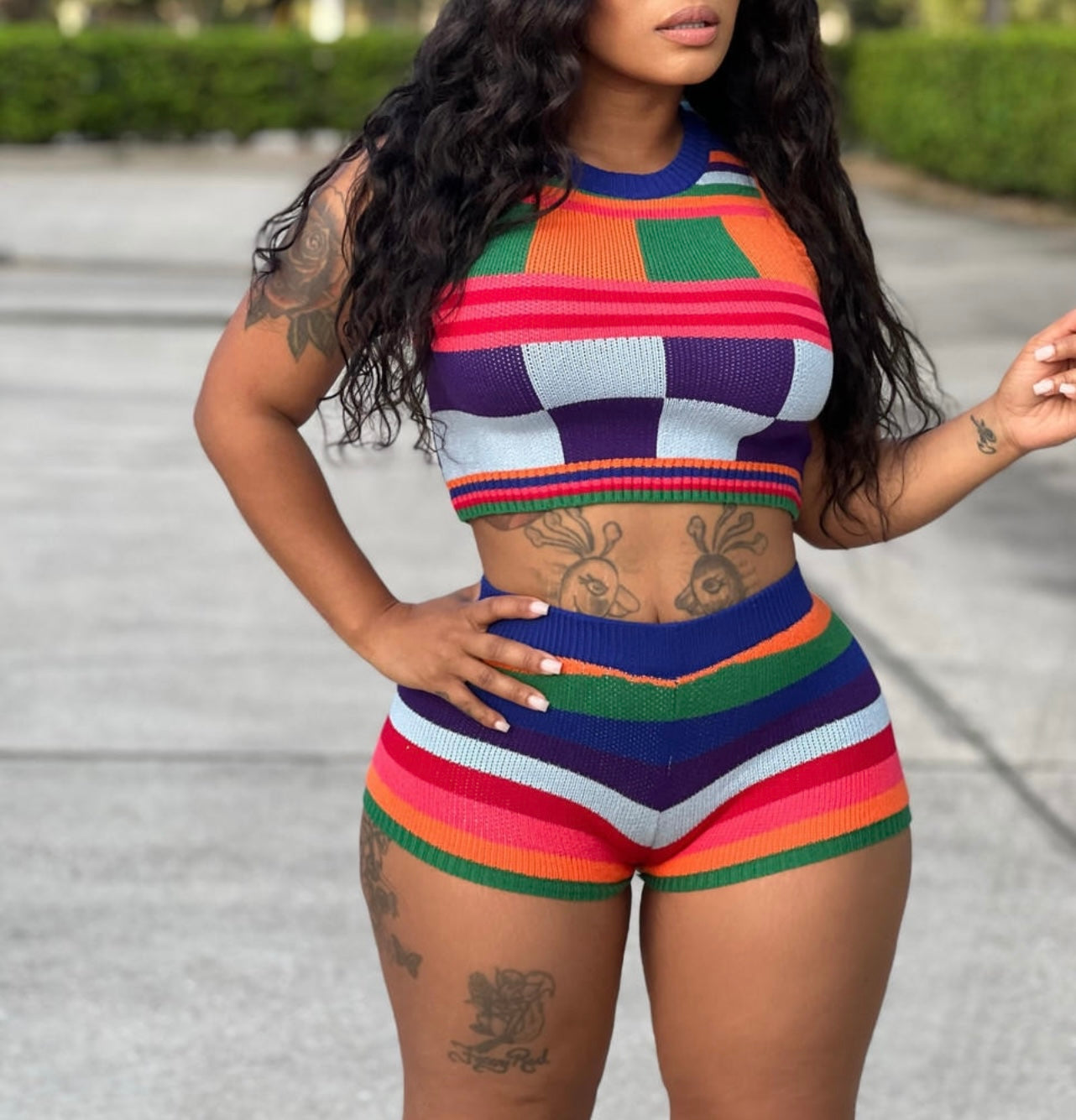 Hot Girl Knitted Baddie Shorts Set