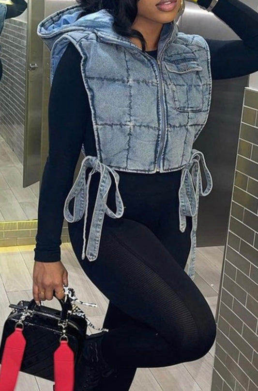 Baddie Quilted Denim Crop Jacket